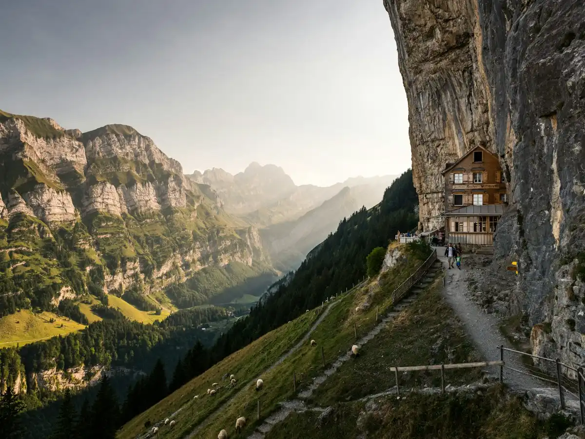 Brown cabin near mountain — Aescher, Appenzell, Switzerland