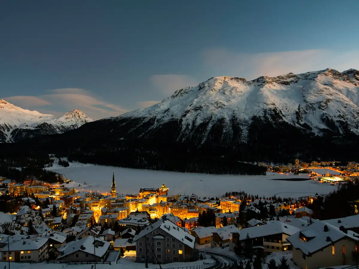 Houses near snow field — St. Moritz, Switzerland